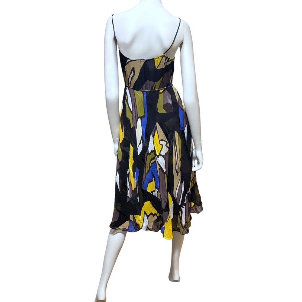 Y2K French Connection Midi Dress 8 Asymmetric Abstract Color Block Sundress - Picture 6 of 9